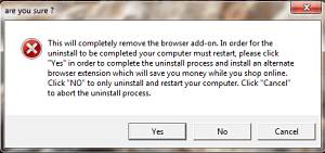If you encounter a screen similar to this upon clicking the option to Uninstall Dispout, select the option labeled"NO."