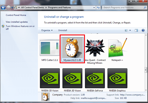 Remove Mysearch123 Program