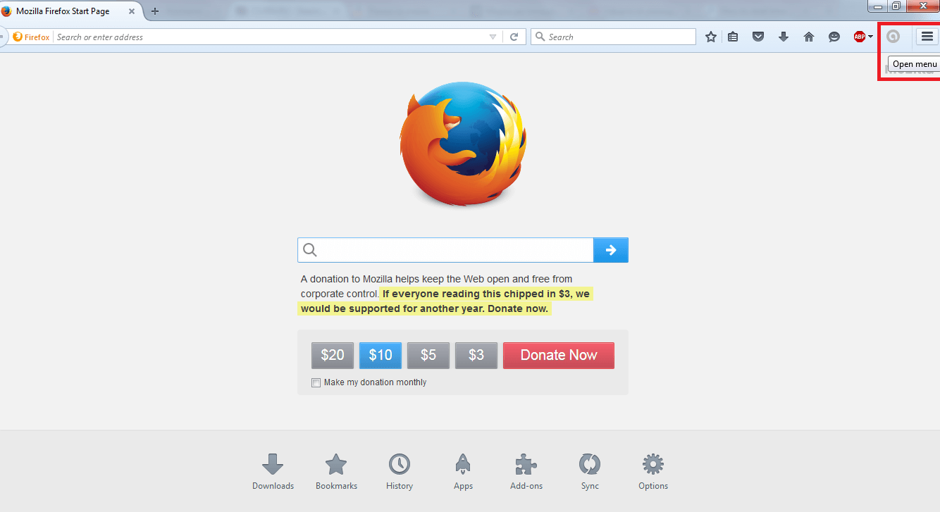 Open Menu in Firefox