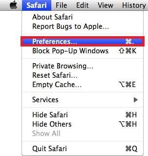 Search-Alpha browser hijacker Preferences in the Safari menu