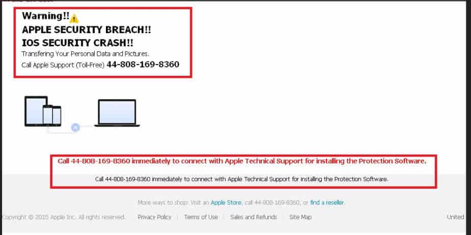 phone call saying apple security breach