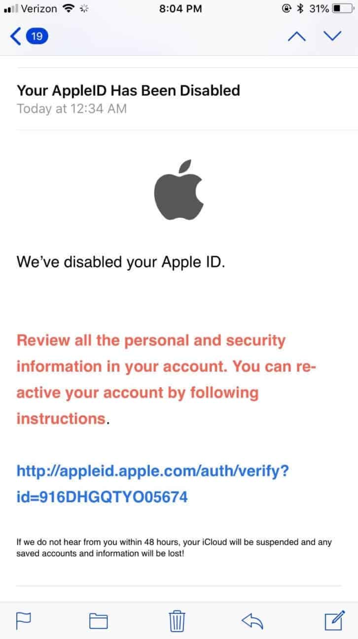 apple icloud account disabled email