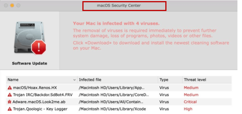 macOS SecurityCenter Virus