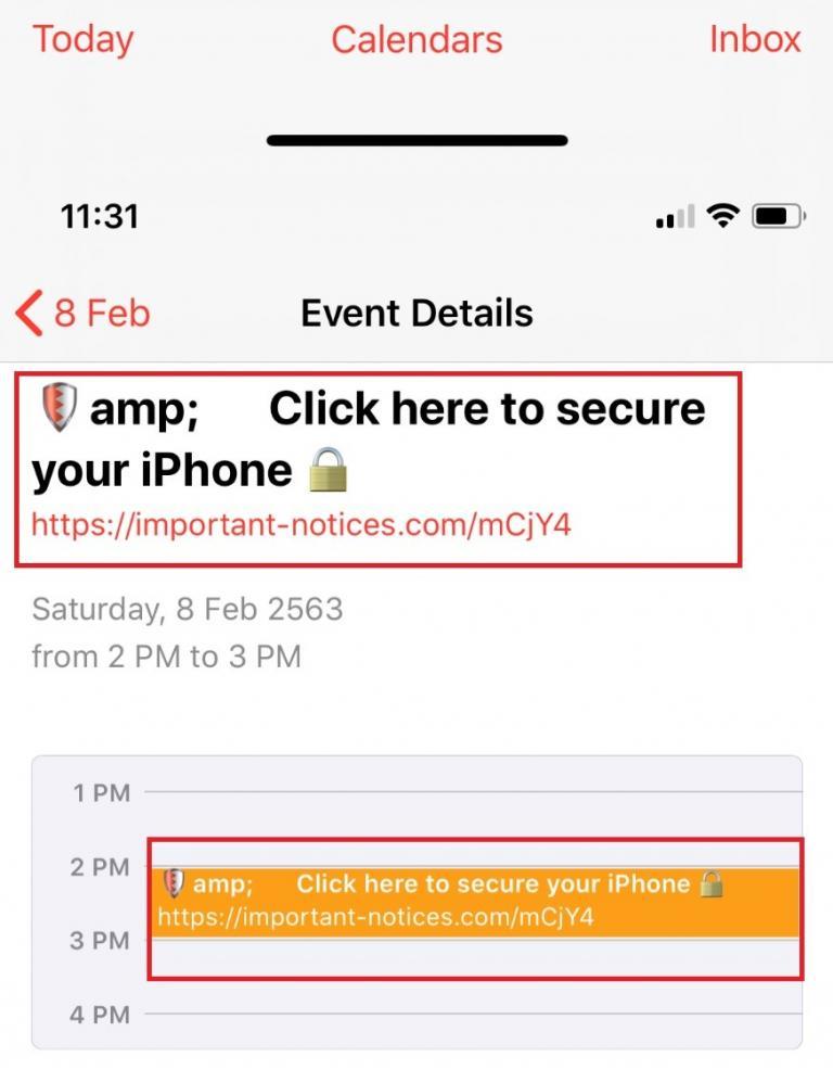 "Click Here To Secure Your iPhone" Calendar Spam Removal