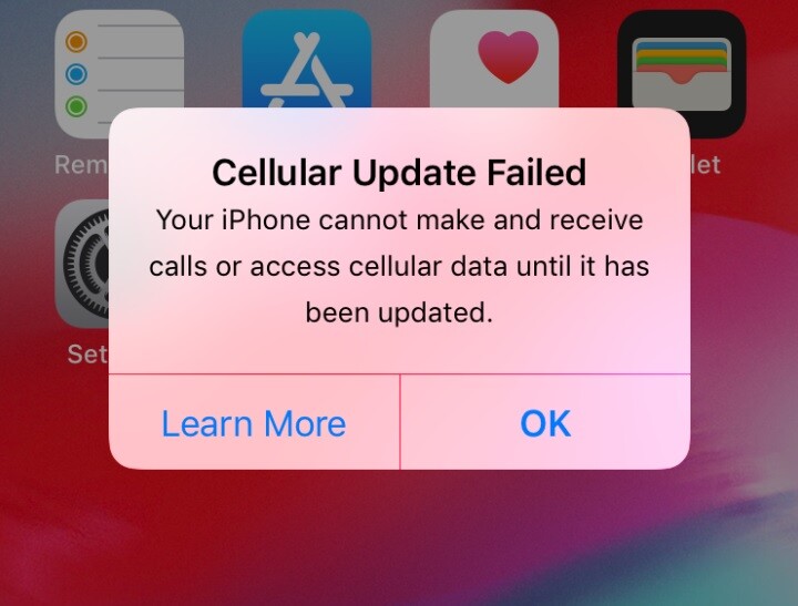 Cellular Update Failed