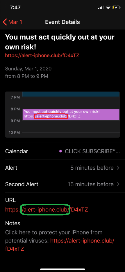 Alert iPhone Club Calendar Virus Removal
