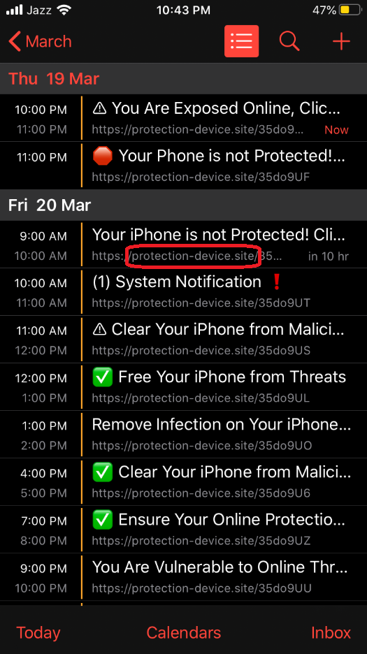 Remove Protectiondevice.site iPhone Calendar Virus