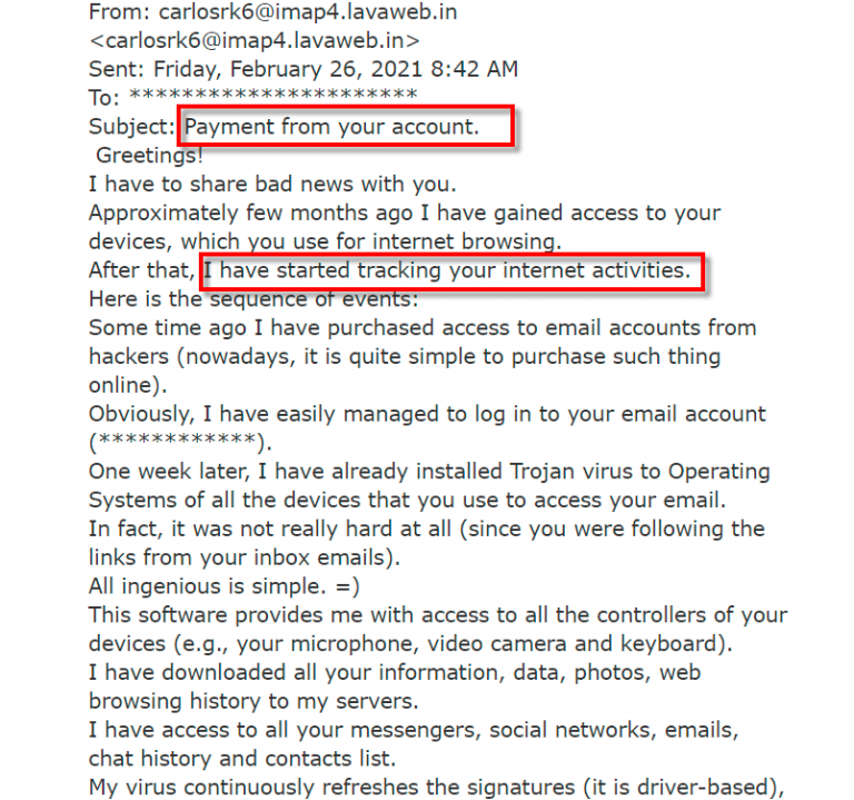 payment from your account email