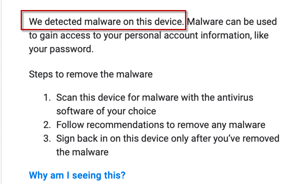 We detected malware on this device