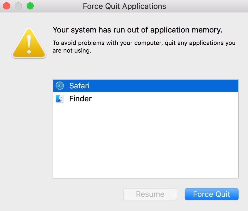 system has run out of application memory