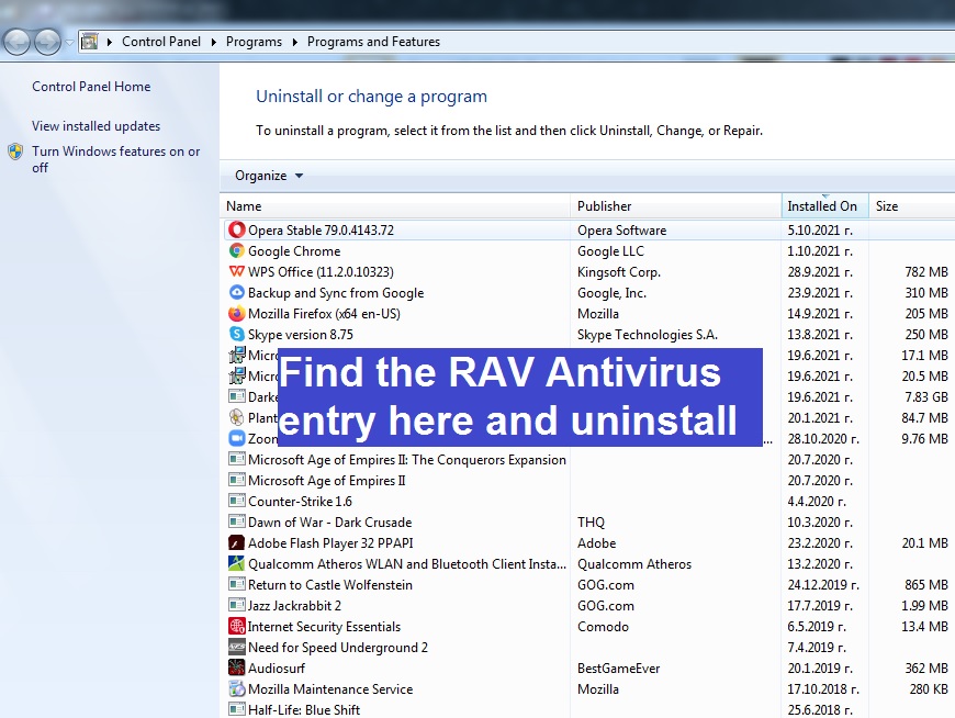 Uninstall RAV Antivirus