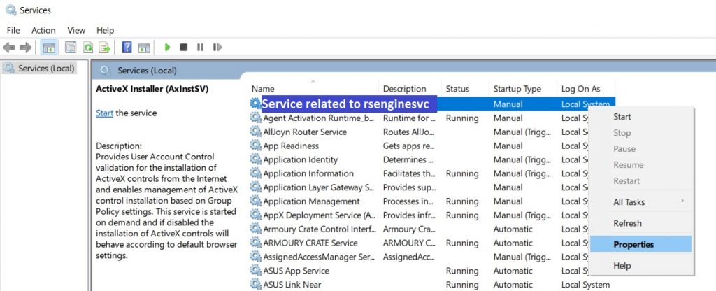 Services window RAV Antivirus, RAV, Reason Security Engine, rsenginesvc disable