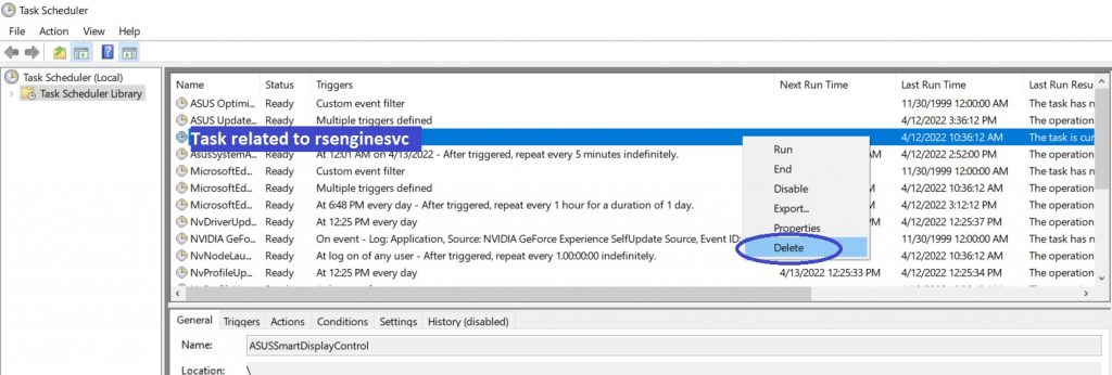 Task Scheduler RAV Antivirus, Reason Security Engine, rsenginesvc related delete