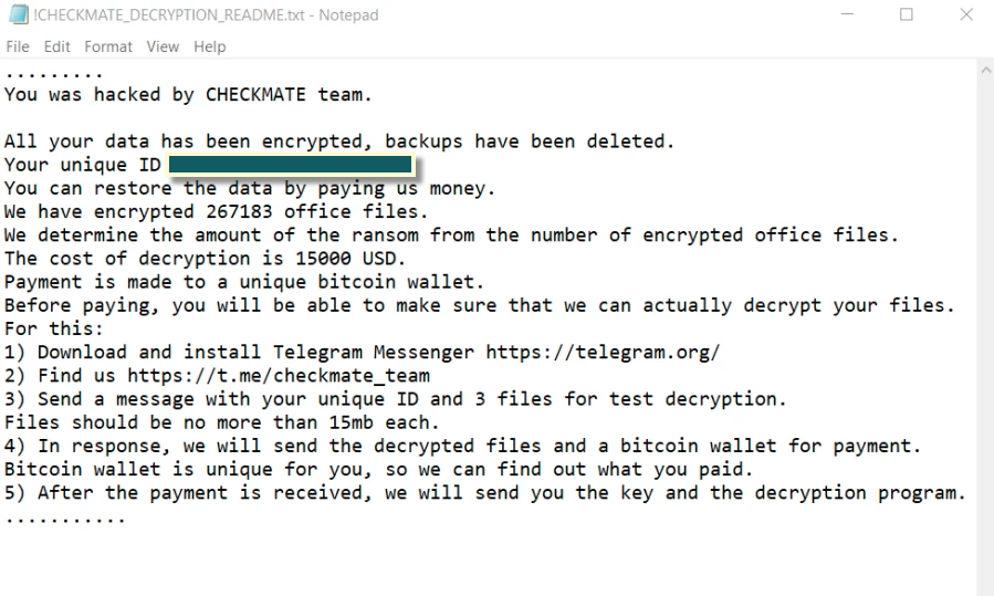 Checkmate Ransomware - Decryption, removal, and lost files