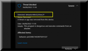 Behavior:Win32/Hive.ZY Virus Removal