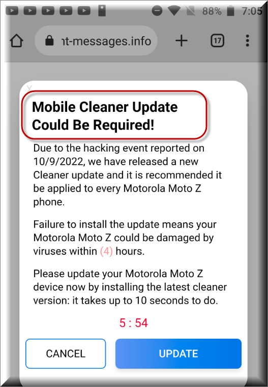 Mobile Cleaner Update Required
