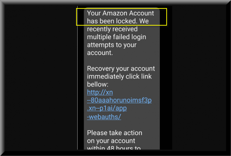 Amazon Locked Account Text Scam Virus Removal