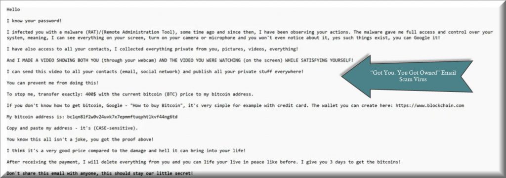 The Got You You Got Owned email can prove to be exceedingly difficult to handle and can conceal itself within diverse system positions.