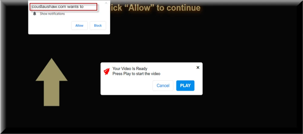 Coustaushaw.com browser hijacker asking for permissions