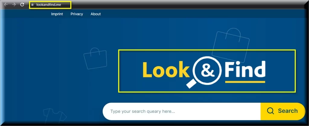 When yuo click on Bookmarks or type in a website, the address bar shows Lookandfind.me site