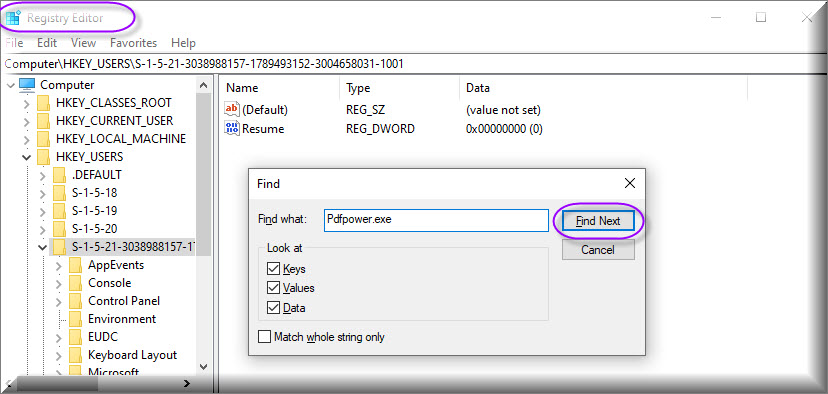 Pdfpower uninstall entries via Registry Editor