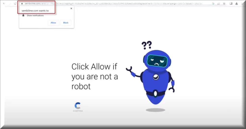 The Sembilme.com virus browser hijacker asking for permissions