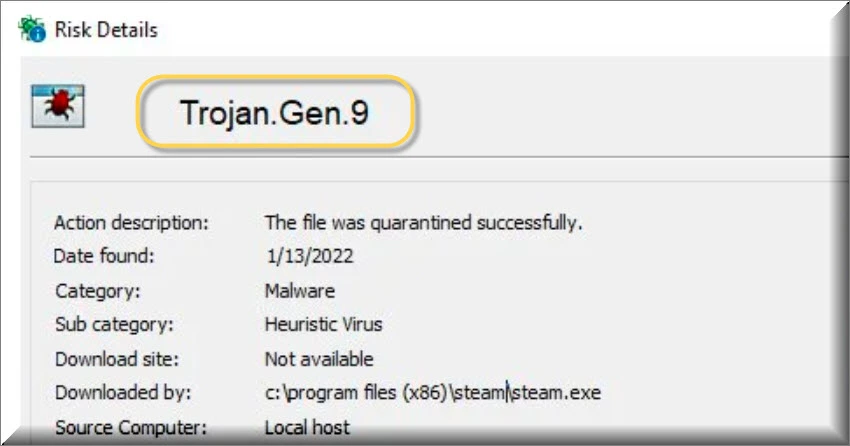 Trojan.Gen.9 detection on Antivirus program