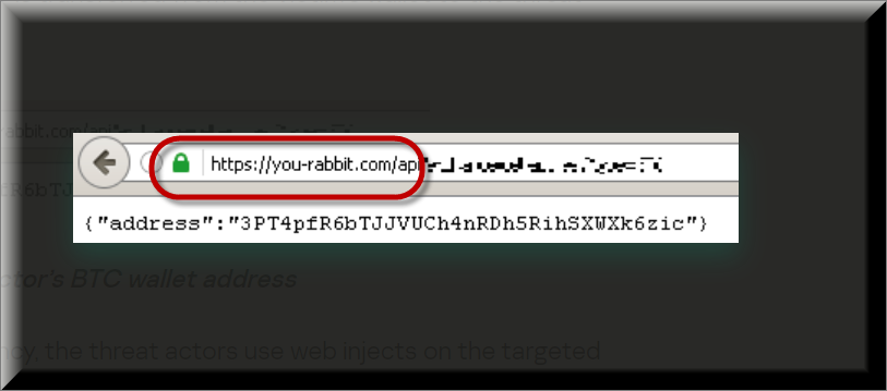 In order to acquire the target's digital currency, the malicious actors employ web injections on You-rabbit.com website