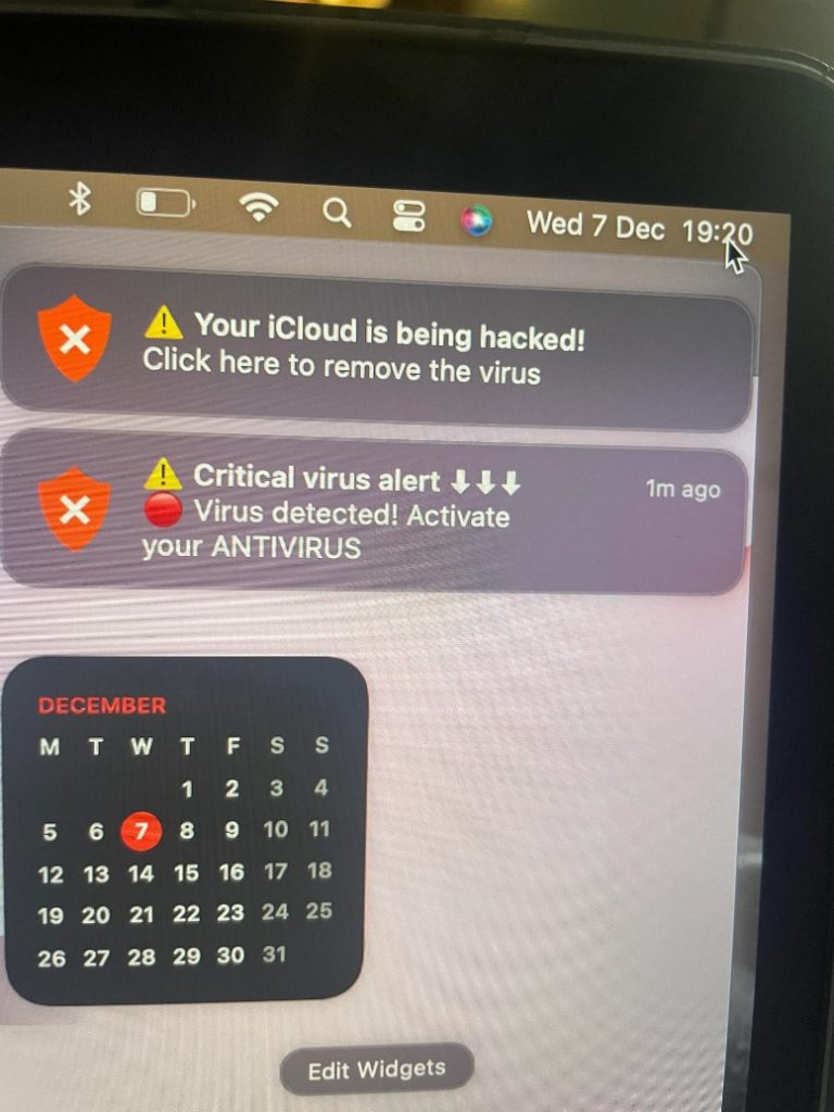 Your iCloud Is Being Hacked notification