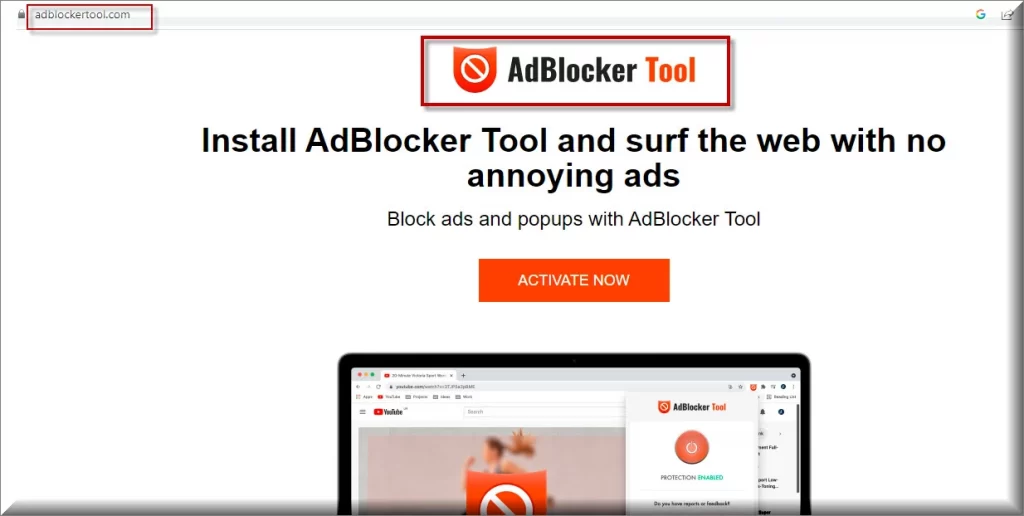 Chrome browser is redirected to AdblockerTool