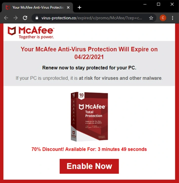 Fake McAfee popup