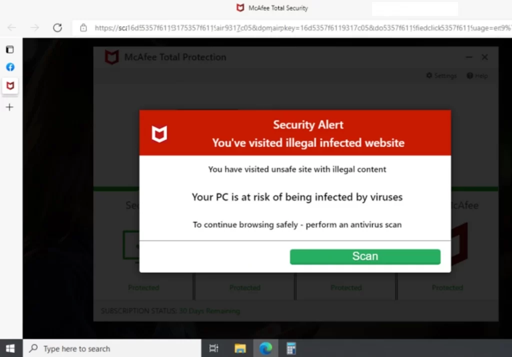 McAfee popup scam