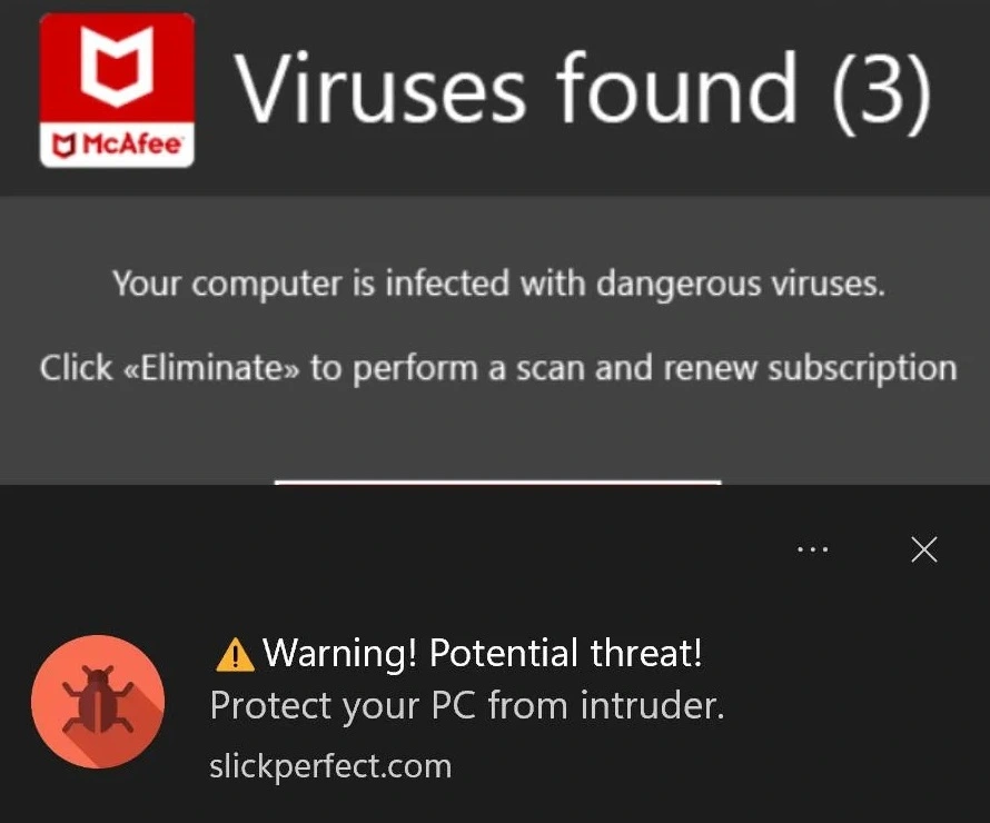 McAfee pop up virus