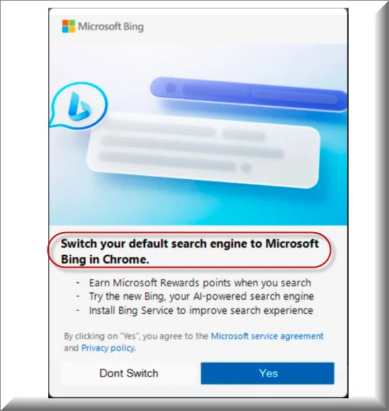 Microsoft forciert Windows-Anzeigen: Aufforderung an Nutzer, Bing als Standardsuchmaschine einzustellen