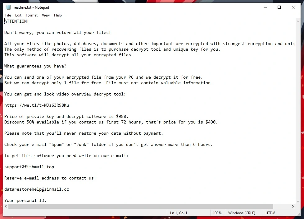 Tasa virus ransomware text file (_readme.txt)