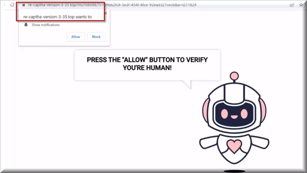 Chrome browser is redirected to Re-captha-version-3-35.top virus