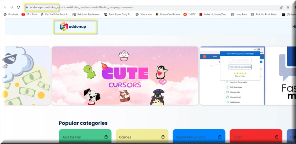 Chrome browser is redirected to Addonup