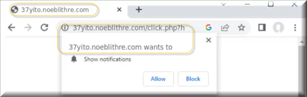 The Noeblithre virus browser hijacker asking for permissions