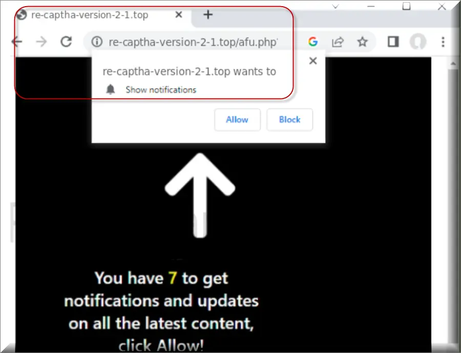 The Re-captha-version-2-1.top browser hijacker asking for permissions