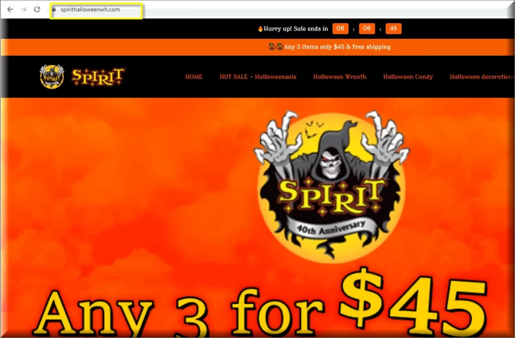 The Spirit Halloween Wh virus scam website