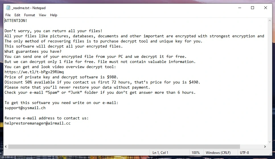 Fichier texte du ransomware Gyza virus (_readme.txt)
