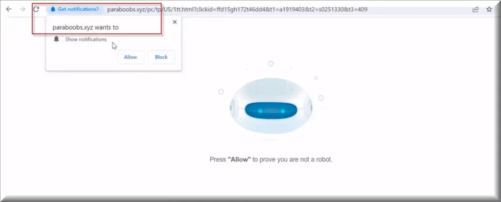 The Paraboobs virus browser hijacker asking for permissions