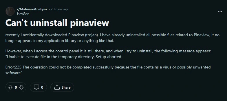 Pinaview Plainte d'un utilisateur de Reddit