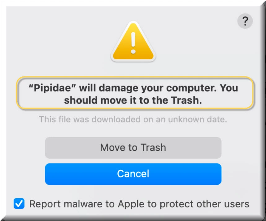 The Pipdae malware pop-up on Mac