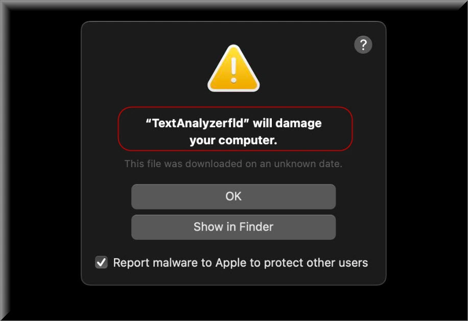 The TextAnalyzerfld malware on Mac
