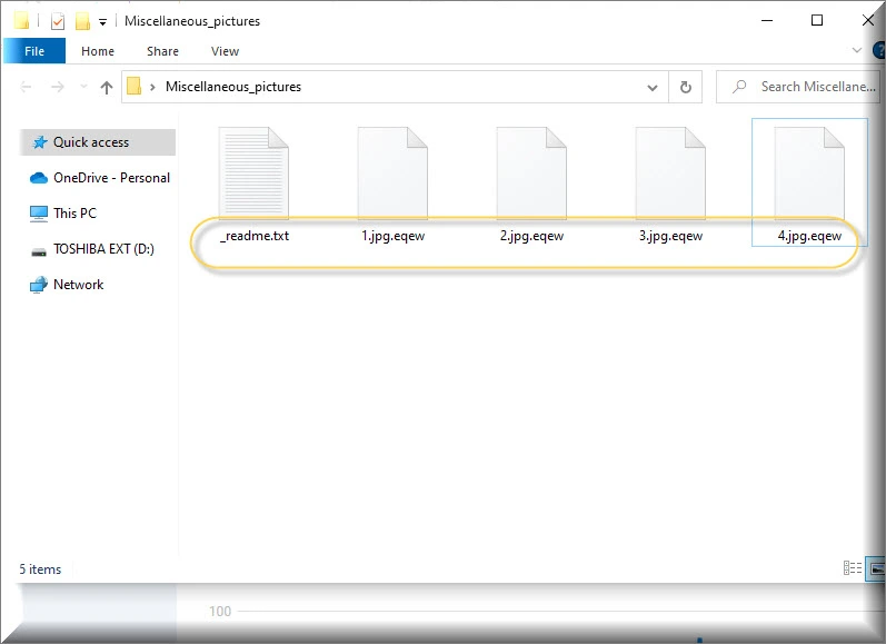 Files encrypted by Eqew virus ransomware (.eqew extension)