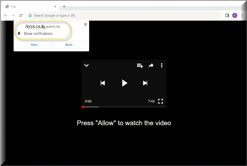 Chrome browser is redirected to Avys.co.in