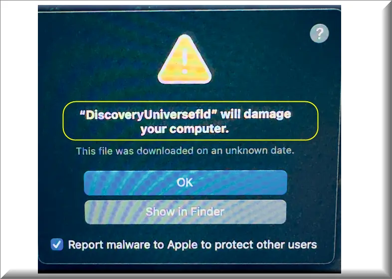 The DiscoveryUniversefld virus on Mac