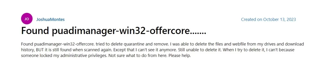 PUADIManager Win32/Offercore in Windows Forum