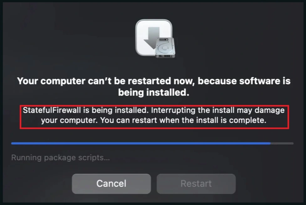 Stateful Firewall is being installed Mac